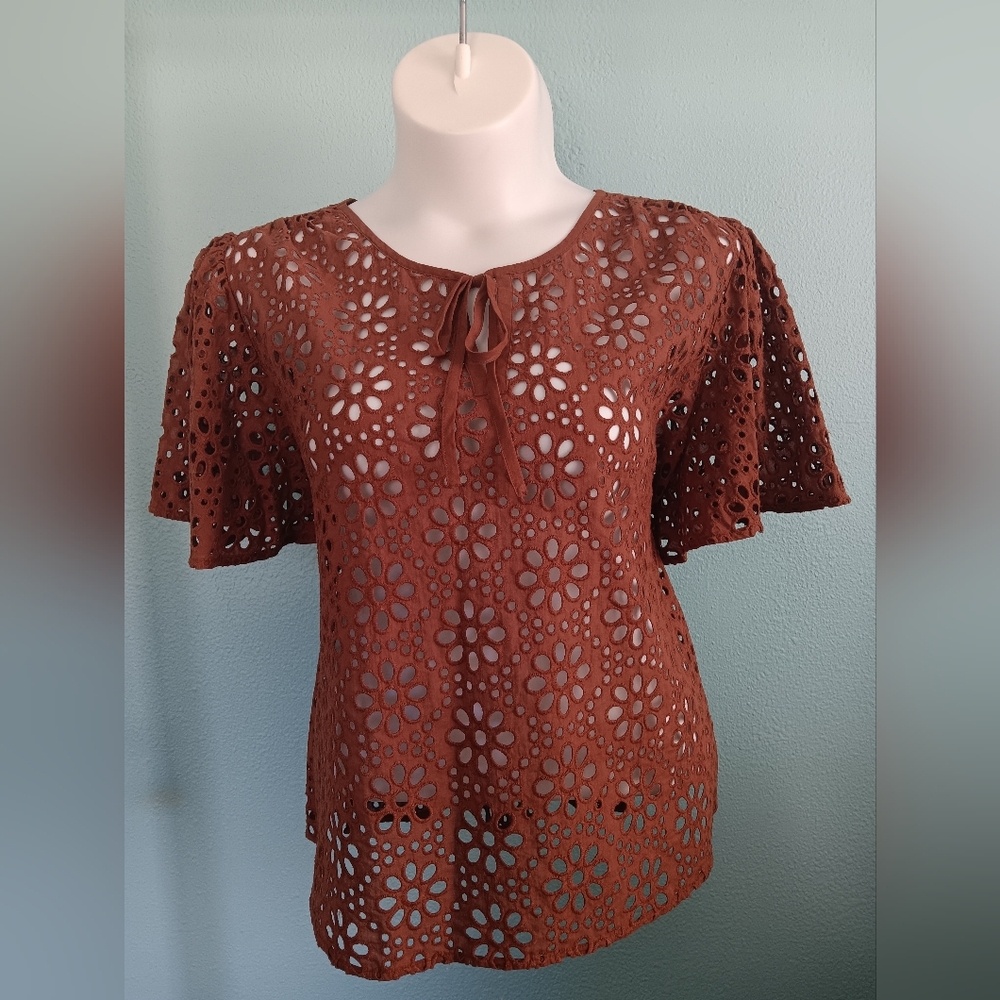 Lane Bryant Brown Floral Eyelet Blouse Plus Size 22 2x